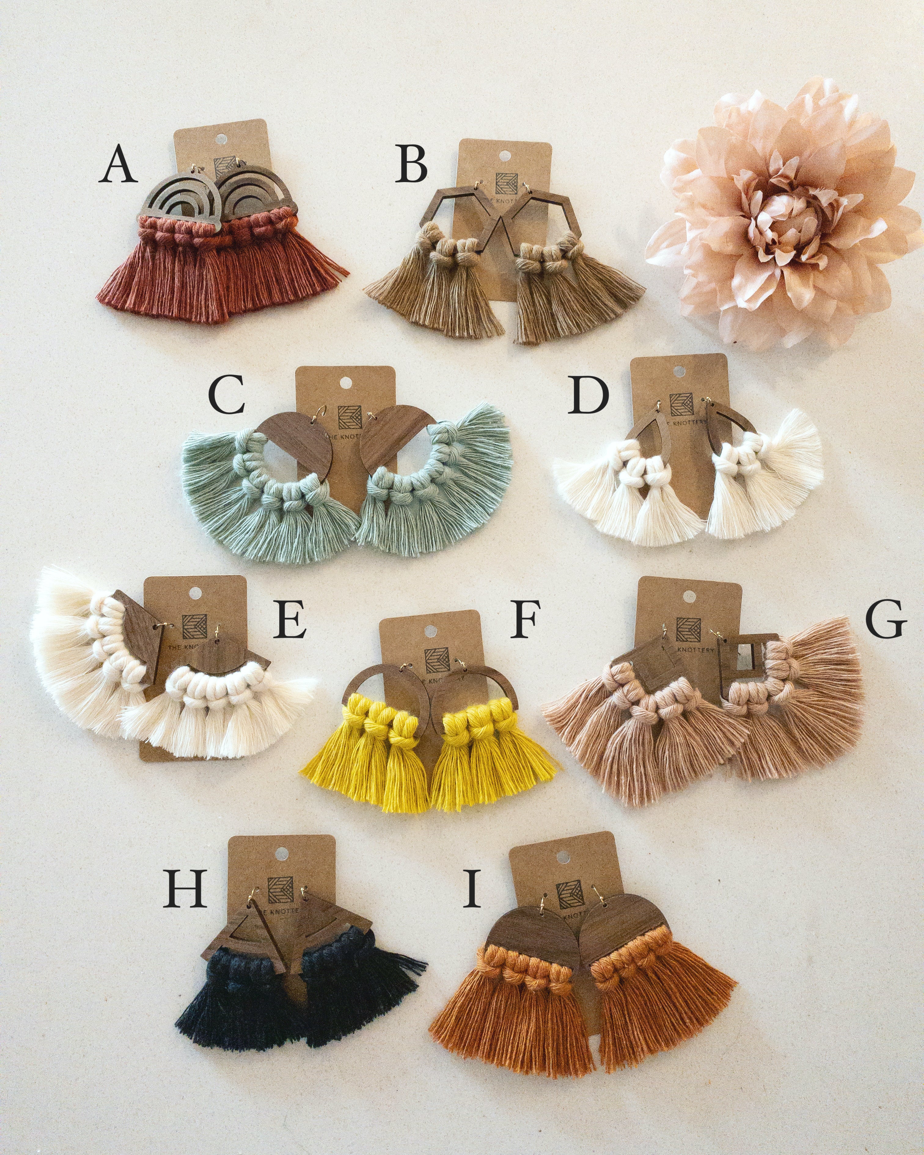 Wood Frame Fringe Earrings