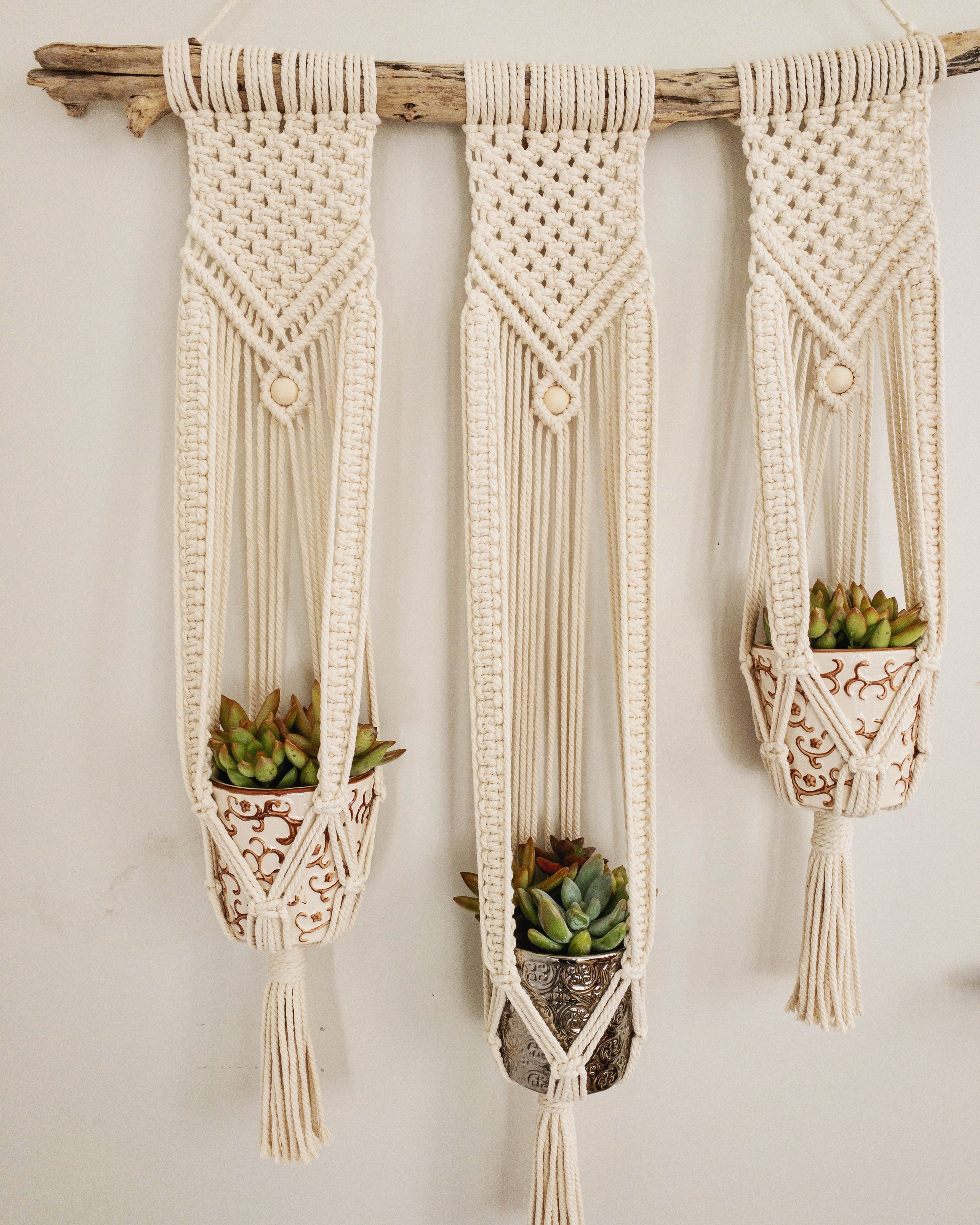 Wall Hanging Plant Hanger Trio w/ Beads